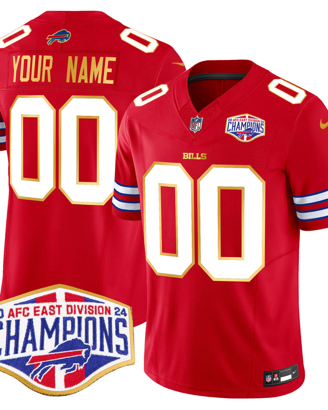 Bills 2024 AFC East Division Champions Gold Trim Vapor Limited Custom Jersey - All Stitched