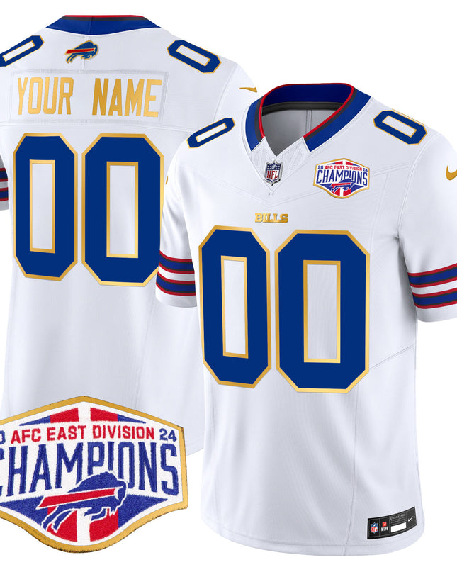 Bills 2024 AFC East Division Champions Gold Trim Vapor Limited Custom Jersey - All Stitched