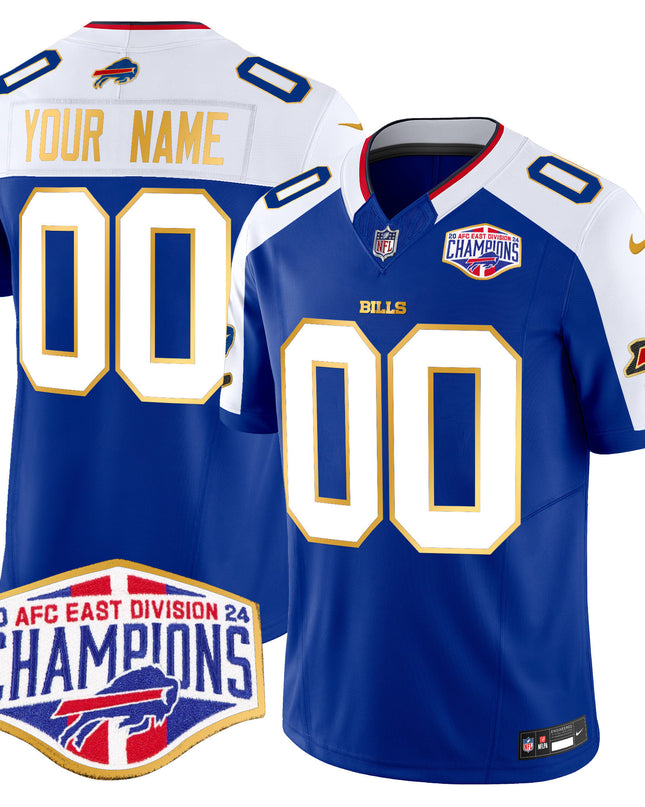 Bills 2024 AFC East Division Champions Gold Trim Vapor Limited Custom Jersey - All Stitched