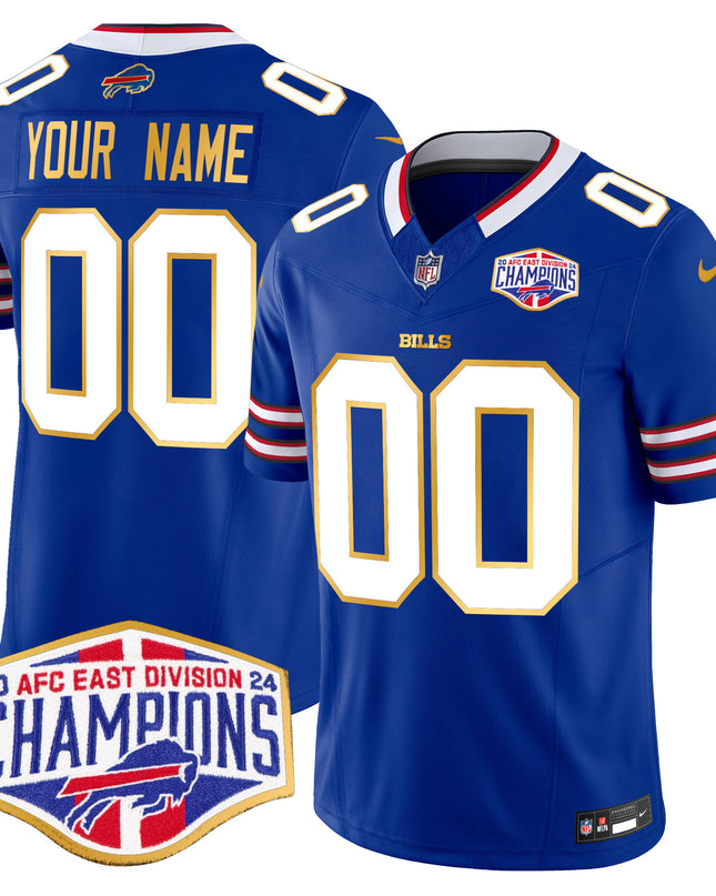 Bills 2024 AFC East Division Champions Gold Trim Vapor Limited Custom Jersey - All Stitched