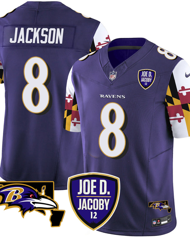 Men's Ravens Joe D & Jacoby Patch Vapor Limited Jersey V2 - All Stitched