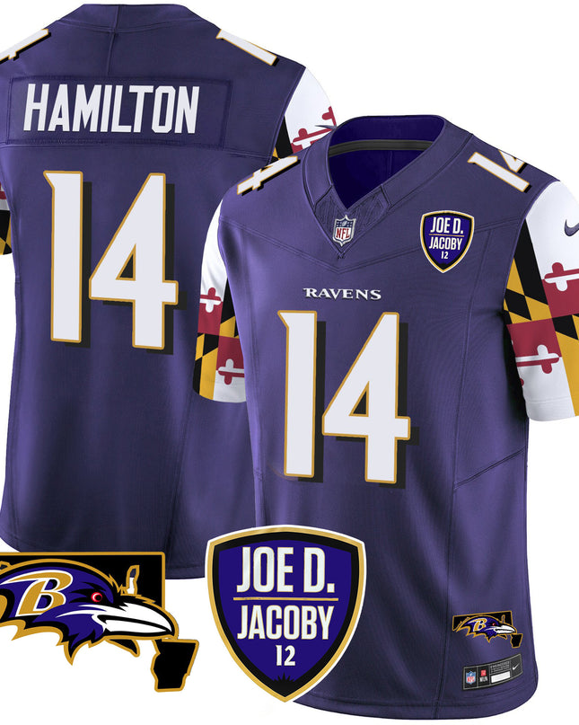 Men's Ravens Joe D & Jacoby Patch Vapor Limited Jersey V2 - All Stitched