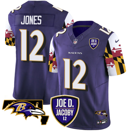 Men's Ravens Joe D & Jacoby Patch Vapor Limited Jersey V2 - All Stitched