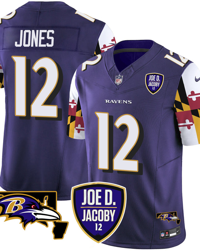 Men's Ravens Joe D & Jacoby Patch Vapor Limited Jersey V2 - All Stitched