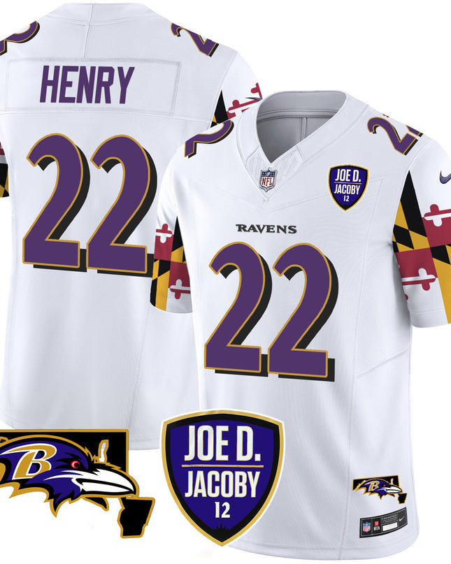 Men's Ravens Joe D & Jacoby Patch Vapor Limited Jersey V2 - All Stitched