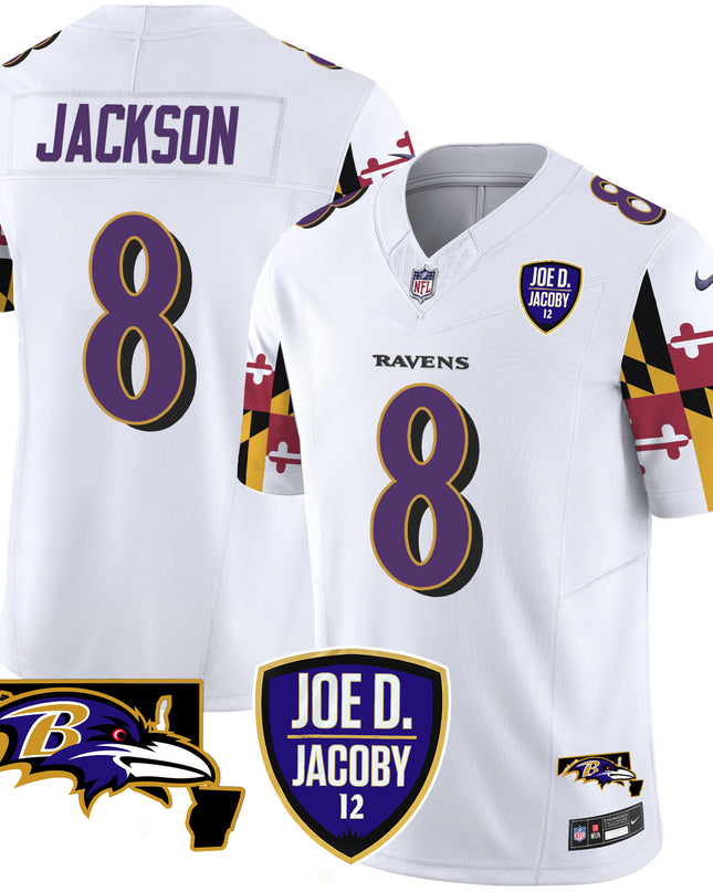 Men's Ravens Joe D & Jacoby Patch Vapor Limited Jersey V2 - All Stitched