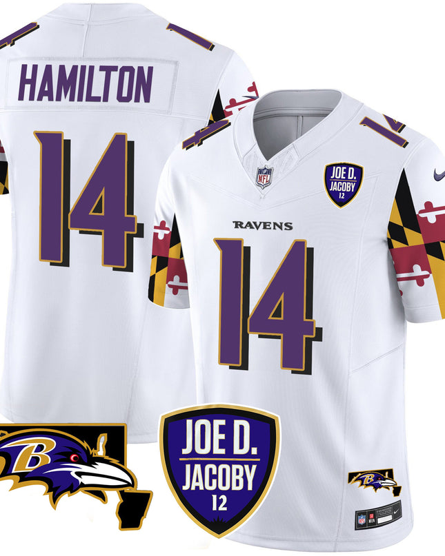 Men's Ravens Joe D & Jacoby Patch Vapor Limited Jersey V2 - All Stitched