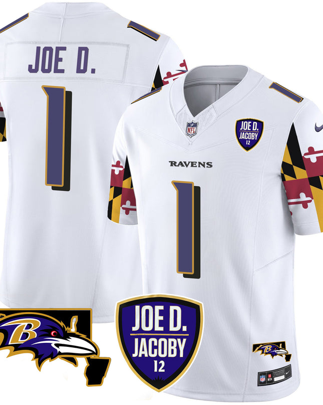 Men's Ravens Joe D & Jacoby Patch Vapor Limited Jersey V2 - All Stitched