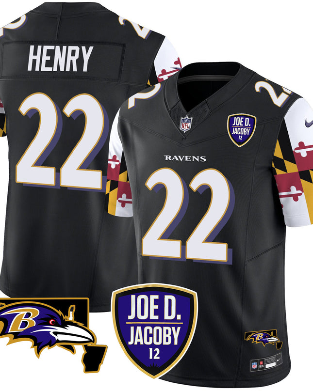 Men's Ravens Joe D & Jacoby Patch Vapor Limited Jersey V2 - All Stitched