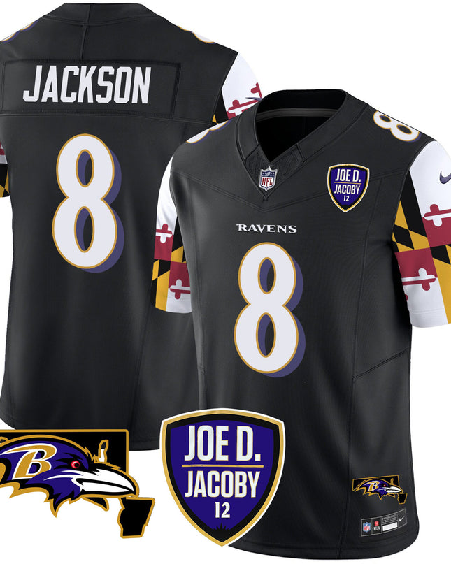 Men's Ravens Joe D & Jacoby Patch Vapor Limited Jersey V2 - All Stitched