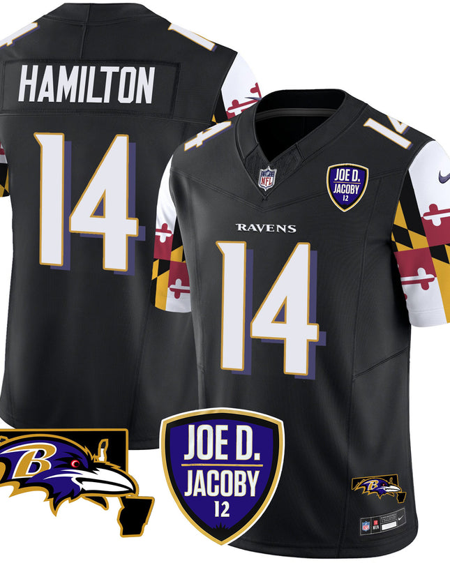 Men's Ravens Joe D & Jacoby Patch Vapor Limited Jersey V2 - All Stitched
