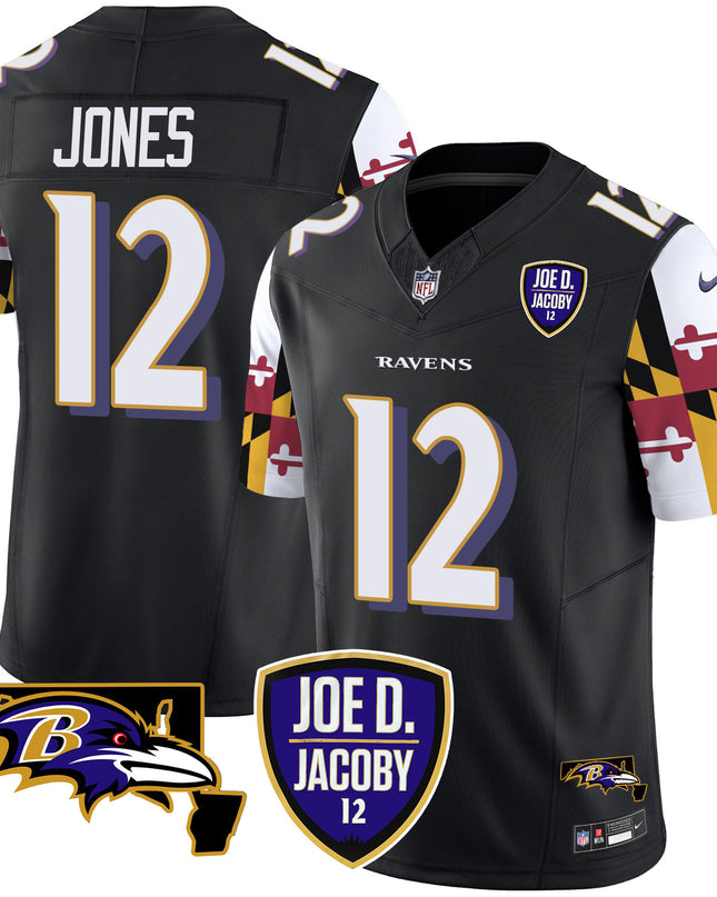 Men's Ravens Joe D & Jacoby Patch Vapor Limited Jersey V2 - All Stitched