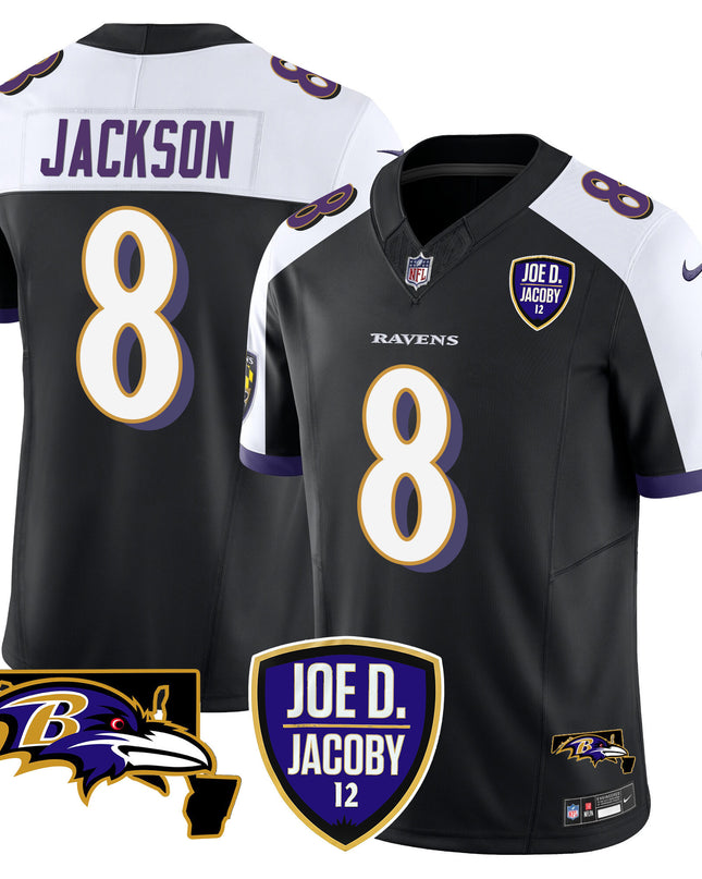 Men's Ravens Joe D & Jacoby Patch Vapor Limited Jersey - All Stitched