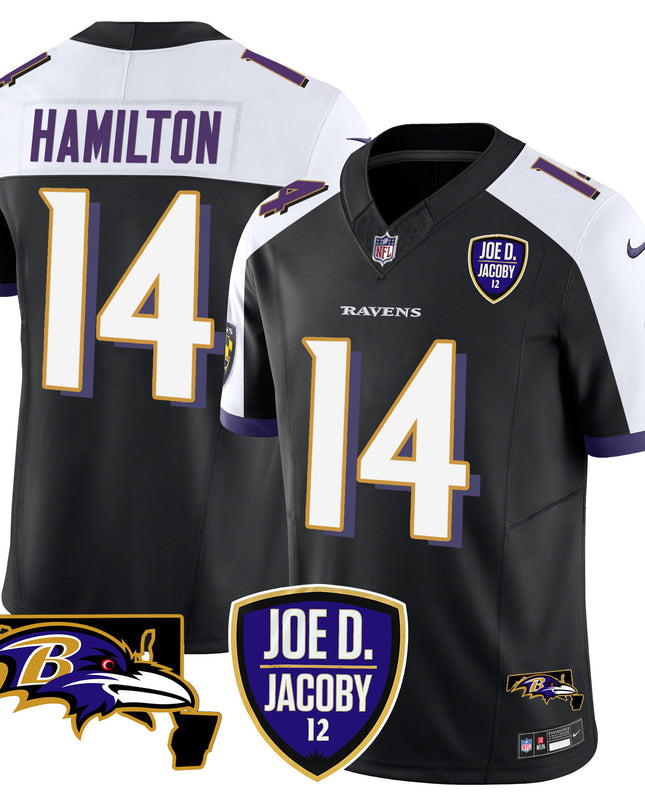 Men's Ravens Joe D & Jacoby Patch Vapor Limited Jersey - All Stitched