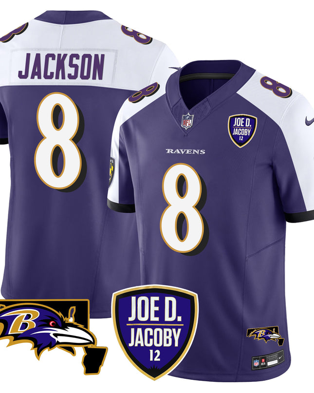 Men's Ravens Joe D & Jacoby Patch Vapor Limited Jersey - All Stitched