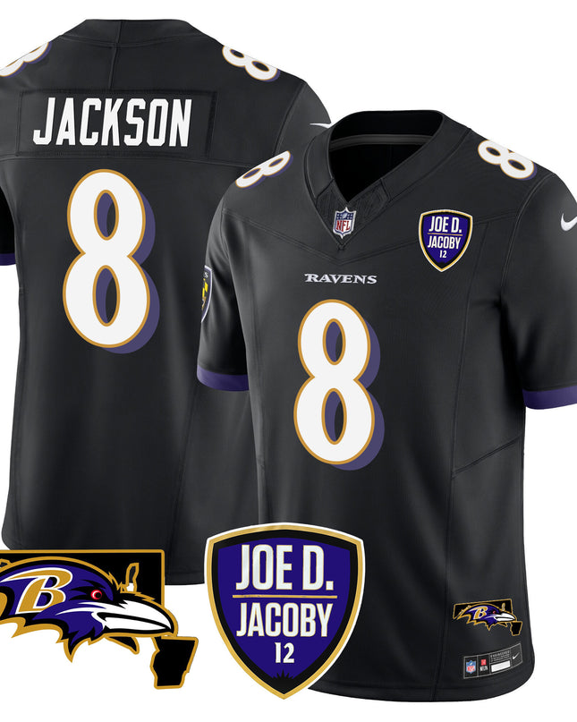 Men's Ravens Joe D & Jacoby Patch Vapor Limited Jersey - All Stitched