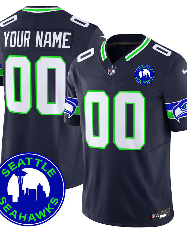 Seahawks 2024 Seattle City Patch Vapor Limited Custom Jersey - All Stitched