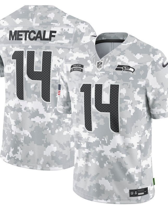 DK Metcalf Seattle Seahawks 2024 Salute To Service Arctic Camo Jersey - All Stitched