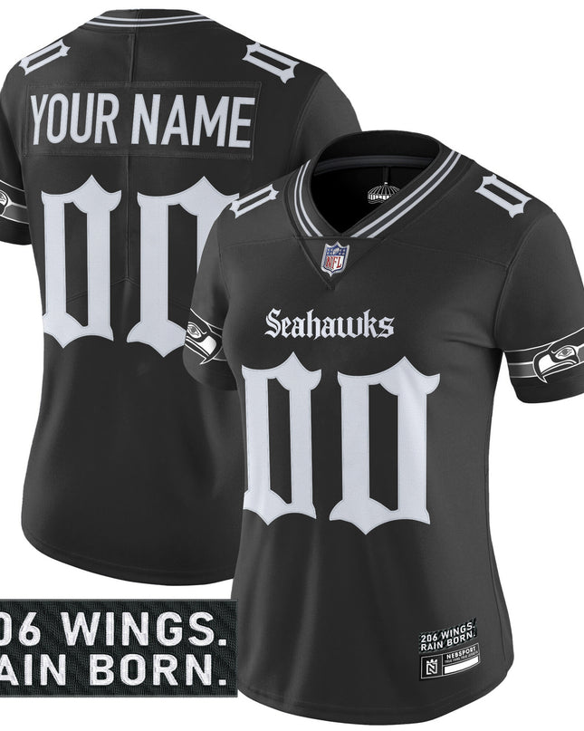 Seattle Seahawks 'Gothic Rain City Shadows Edition' Vapor Limited Custom Jersey - All Stitched