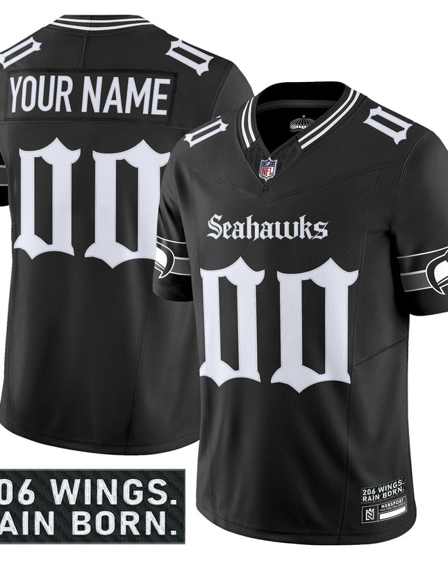 Seattle Seahawks 'Gothic Rain City Shadows Edition' Vapor Limited Custom Jersey - All Stitched