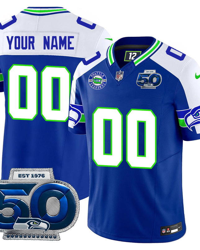 Custom Gender/Name Seattle Seahawks 50th Season Vapor Limited Jersey - All Stitched