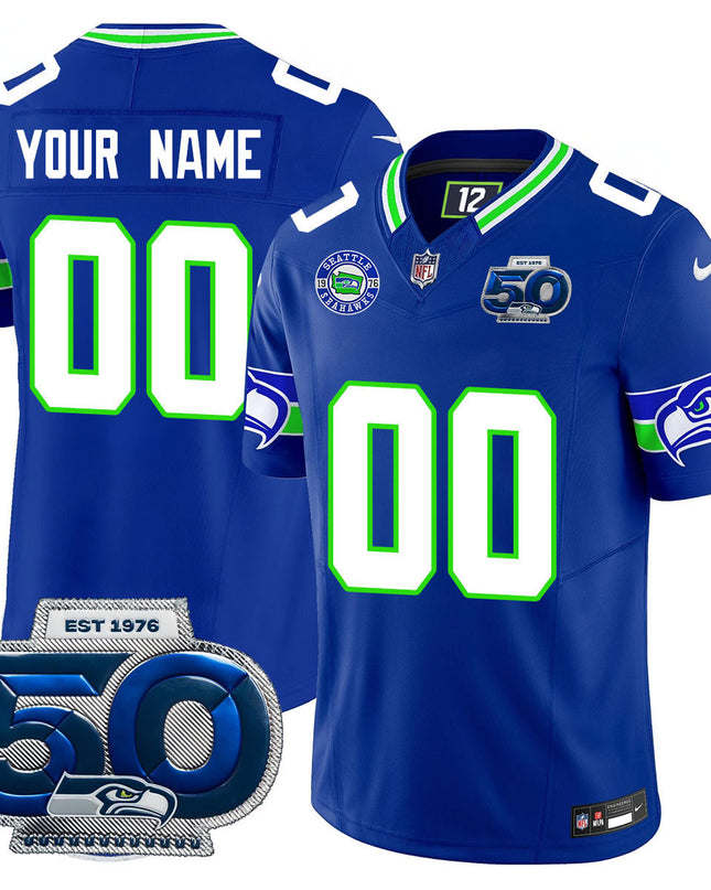 Custom Gender/Name Seattle Seahawks 50th Season Vapor Limited Jersey - All Stitched