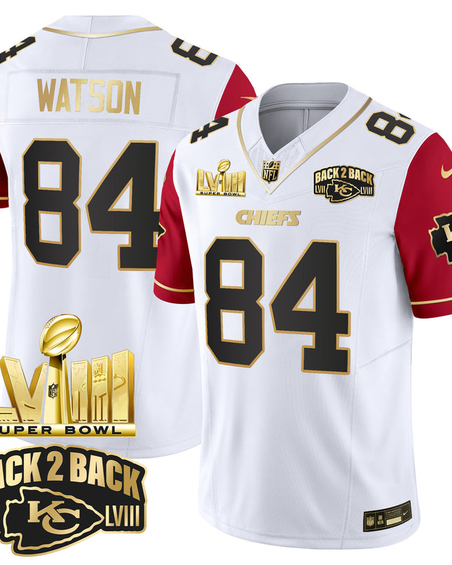 Men's Chiefs Super Bowl LVIII & Back 2 Back Gold Patch Vapor Jersey V2 - All Stitched