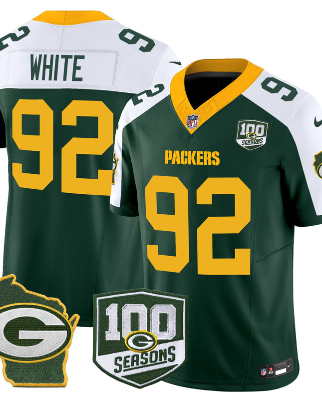 Men's Green Bay Packers 100th Season & Home Patch Vapor Limited Jersey - All Stitched