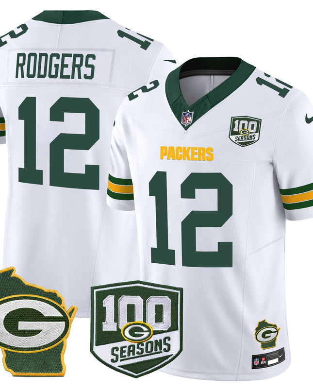 Men's Green Bay Packers 100th Season & Home Patch Vapor Limited Jersey - All Stitched