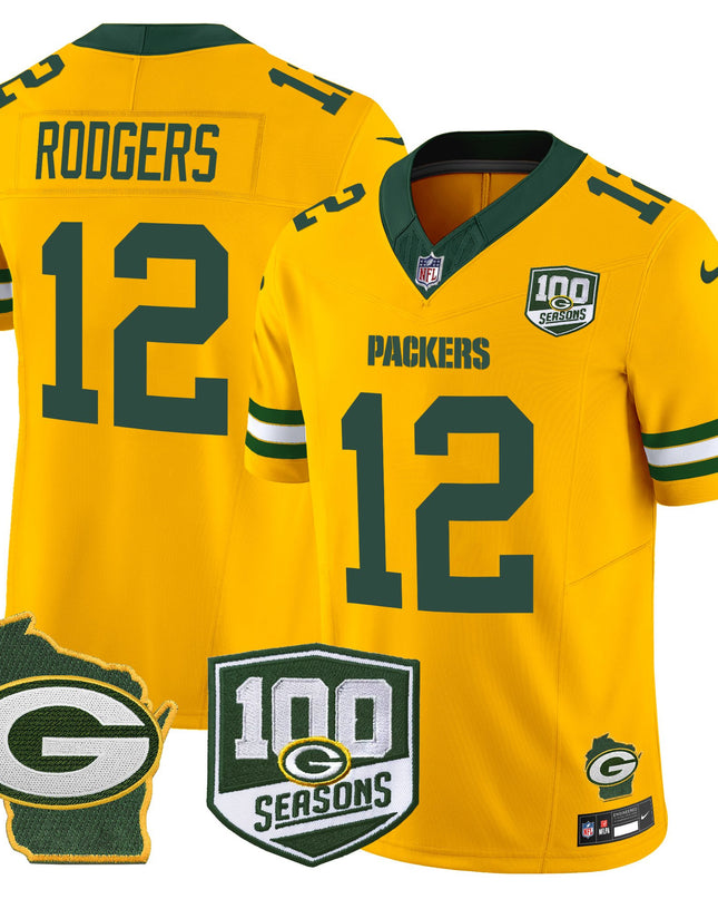 Men's Green Bay Packers 100th Season & Home Patch Vapor Limited Jersey - All Stitched