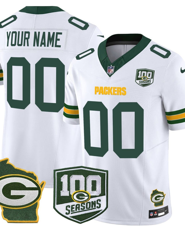Green Bay Packers 100th Season & Home Patch Vapor Limited Custom Jersey - All Stitched GBP_KDZ - KINDOZY