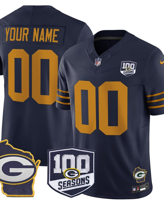 Green Bay Packers 100th Season & Home Patch Vapor Limited Custom Jersey - All Stitched GBP_KDZ - KINDOZY