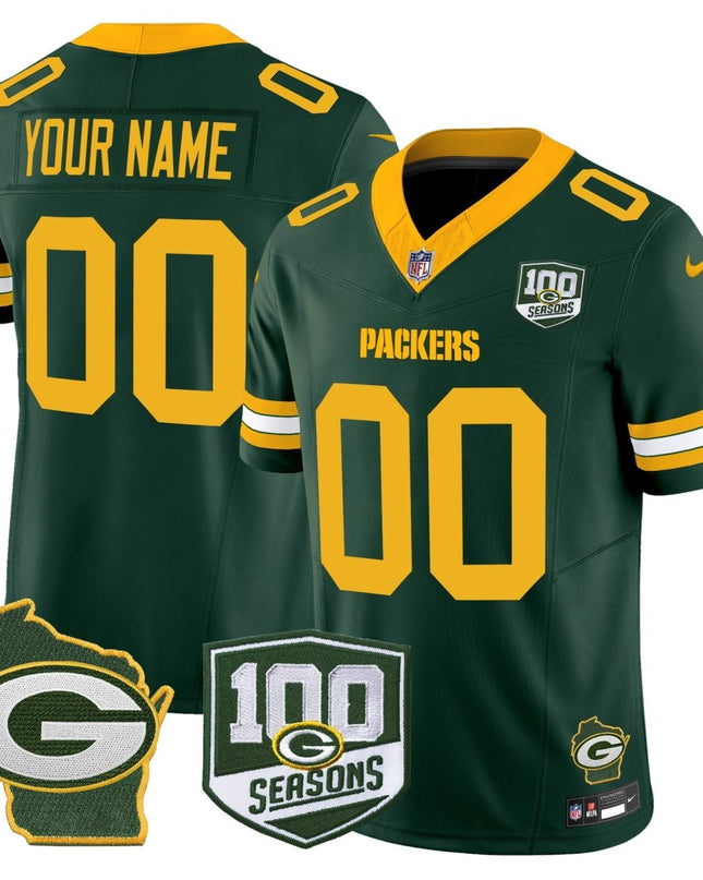 Green Bay Packers 100th Season & Home Patch Vapor Limited Custom Jersey - All Stitched GBP_KDZ - KINDOZY