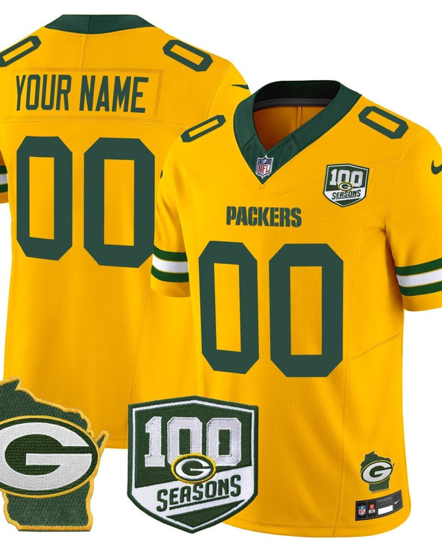 Green Bay Packers 100th Season & Home Patch Vapor Limited Custom Jersey - All Stitched GBP_KDZ - KINDOZY