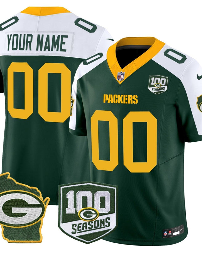 Green Bay Packers 100th Season & Home Patch Vapor Limited Custom Jersey - All Stitched GBP_KDZ - KINDOZY