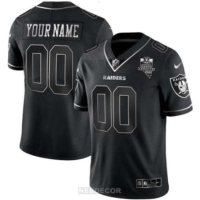 LAS VEGAS RAIDERS INAUGURAL SEASON PATCH GOLD & SPLIT CUSTOM NAME AND NUMBER JERSEY - ALL STITCHED LVRAI_KDZ - KINDOZY
