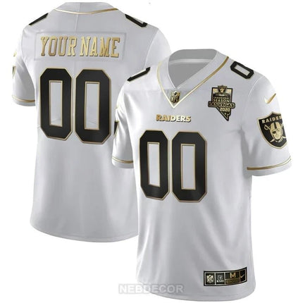 LAS VEGAS RAIDERS INAUGURAL SEASON PATCH GOLD & SPLIT CUSTOM NAME AND NUMBER JERSEY - ALL STITCHED LVRAI_KDZ - KINDOZY