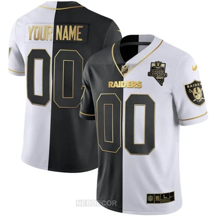 LAS VEGAS RAIDERS INAUGURAL SEASON PATCH GOLD & SPLIT CUSTOM NAME AND NUMBER JERSEY - ALL STITCHED LVRAI_KDZ - KINDOZY