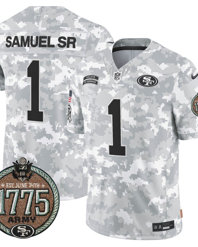 Men's 49ers 2024 Salute to Service Establishment Year Patch Vapor Limited Jersey - All Stitched SF49_KDZ - KINDOZY