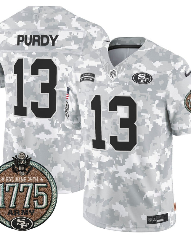 Men's 49ers 2024 Salute to Service Establishment Year Patch Vapor Limited Jersey - All Stitched SF49_KDZ - KINDOZY
