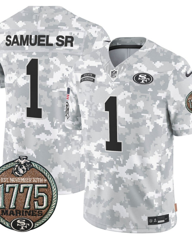 Men's 49ers 2024 Salute to Service Establishment Year Patch Vapor Limited Jersey - All Stitched SF49_KDZ - KINDOZY