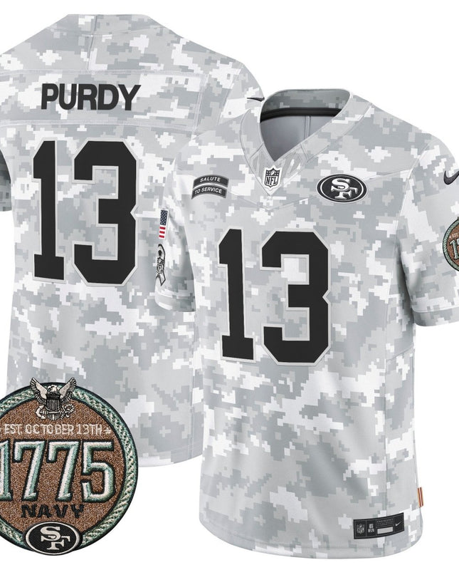 Men's 49ers 2024 Salute to Service Establishment Year Patch Vapor Limited Jersey - All Stitched SF49_KDZ - KINDOZY