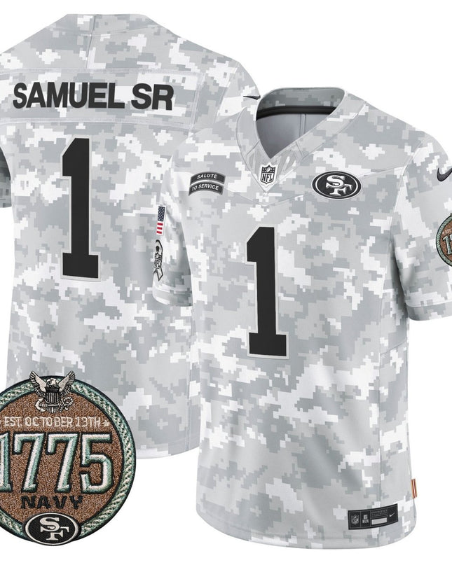 Men's 49ers 2024 Salute to Service Establishment Year Patch Vapor Limited Jersey - All Stitched SF49_KDZ - KINDOZY