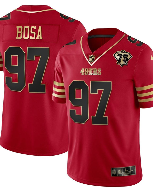 Men's 49ers 75th Anniversary Patch Vapor Gold Jersey Collection - All Stitched 1 SF49_KDZ - KINDOZY