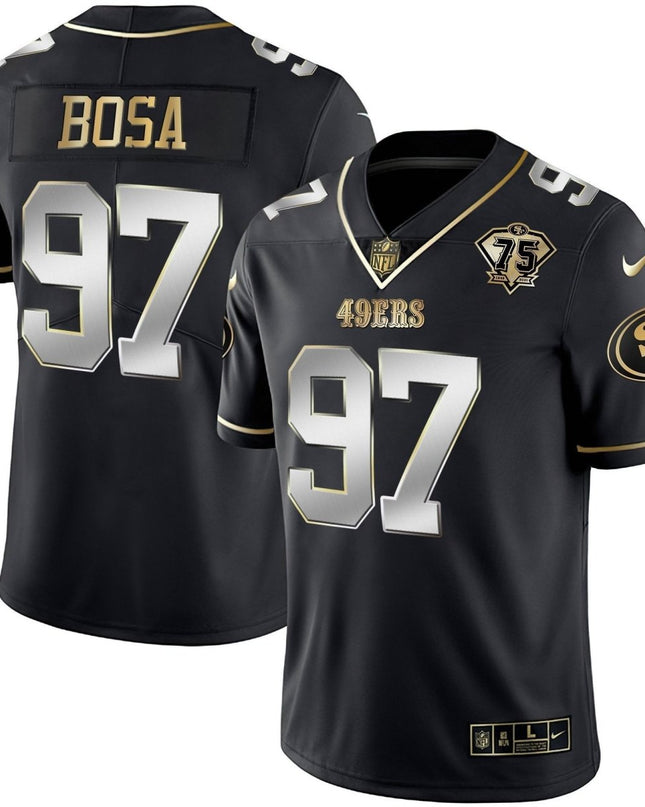 Men's 49ers 75th Anniversary Patch Vapor Gold Jersey Collection - All Stitched 1 SF49_KDZ - KINDOZY
