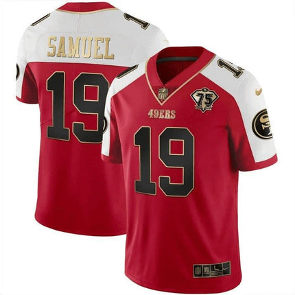 Men's 49ers 75th Anniversary Patch Vapor Gold Jersey Collection - All Stitched 1 SF49_KDZ - KINDOZY