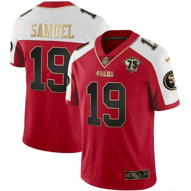 Men's 49ers 75th Anniversary Patch Vapor Gold Jersey Collection - All Stitched 1 SF49_KDZ - KINDOZY