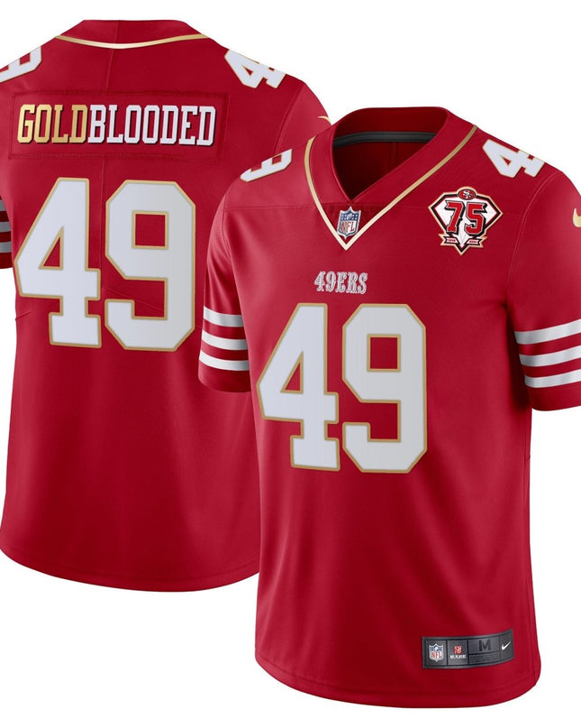 Men's 49ers 75th Anniversary Patch Vapor Gold Jersey Collection - All Stitched 1 SF49_KDZ - KINDOZY