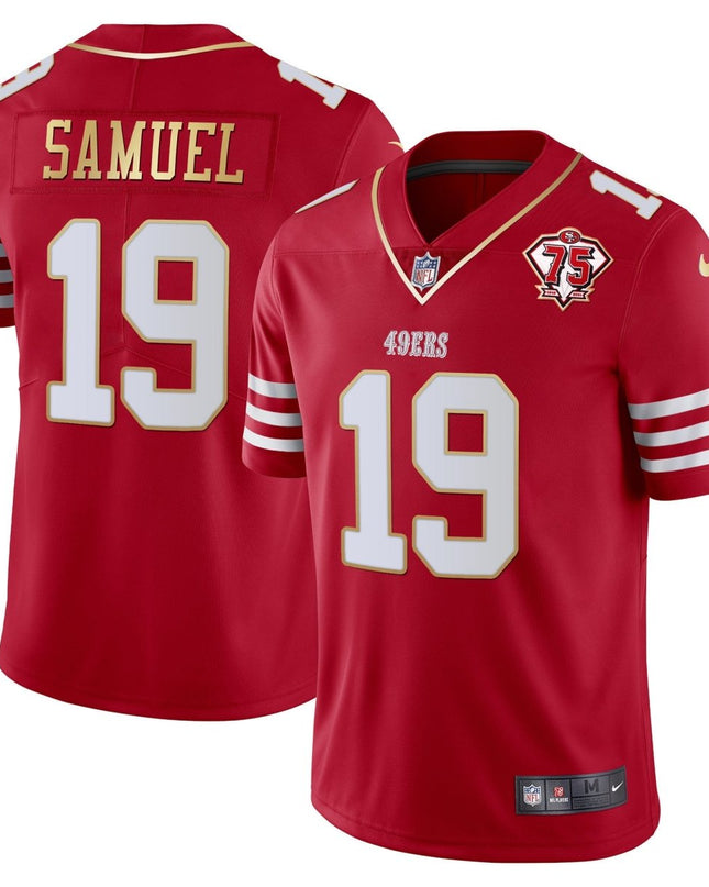 Men's 49ers 75th Anniversary Patch Vapor Gold Jersey Collection - All Stitched 1 SF49_KDZ - KINDOZY