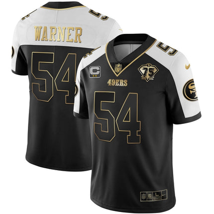 Men's 49ers 75th Anniversary Patch White Gold & Black Gold - All Stitched SF49_KDZ - KINDOZY